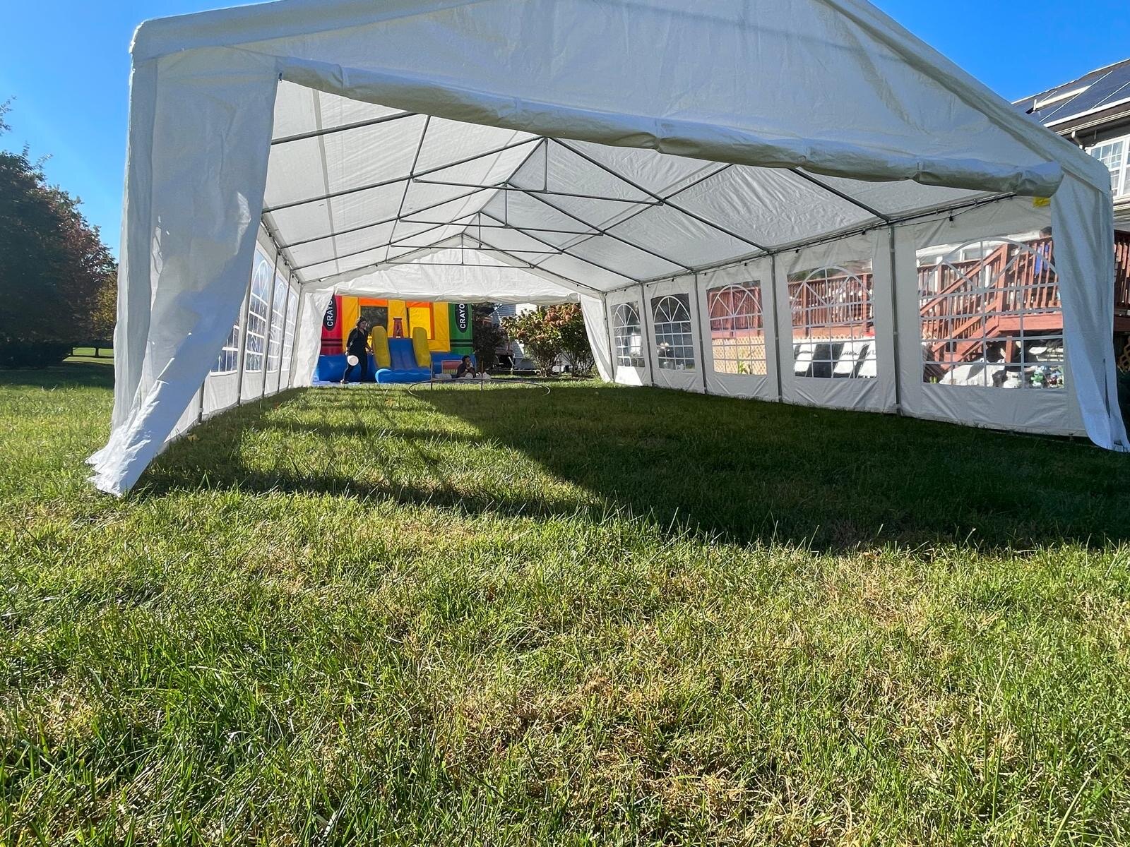 Supplier walkaround video of a white event tent setup.